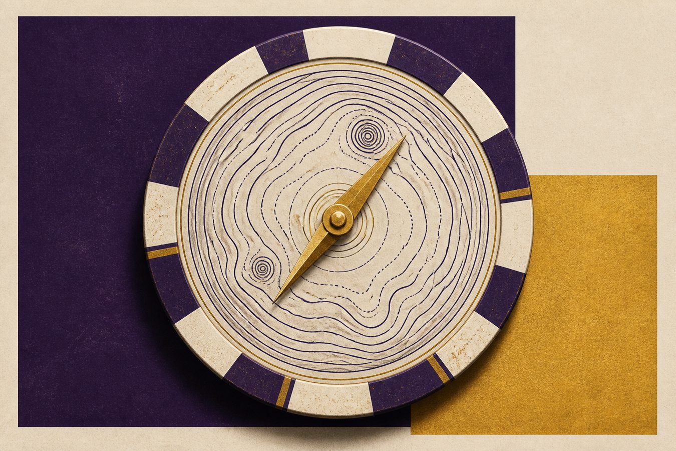 Abstract casino chip drawn as a topographic survey plate on ivory paper